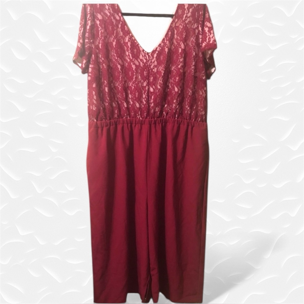 NWT Lane Bryant One Piece Wide Leg Pant Suit Lace Zip Up Holiday